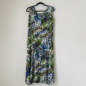 Vintage Dressbarn Dress Women 6 Midi Button Floral Animal Print Resort Vacation